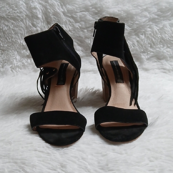 Steve Madden Shoes - STEVEN By Steve Madden Luisa Black Ankle Strap Open Toe Fringe Block Sandals 8B